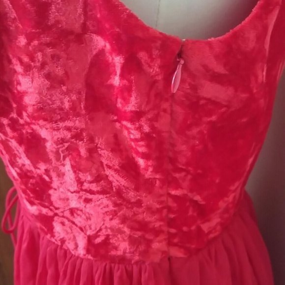 Free People Red Velvet/Chiffon Ballerina Dress - Picture 6 of 12